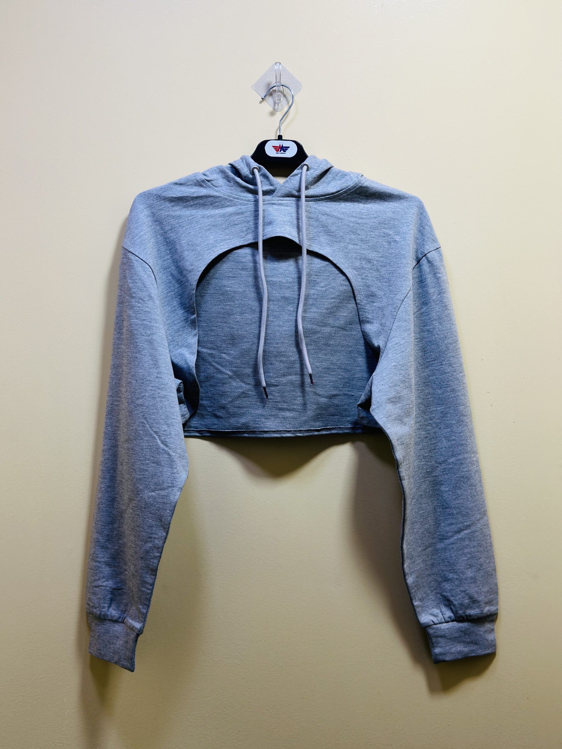 Grey cropped long-sleeve zip-up top